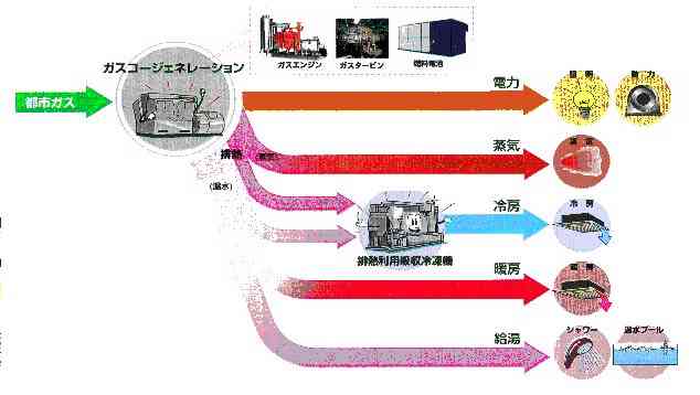ガス・コージェネレーション、システムのエネルギー利用図